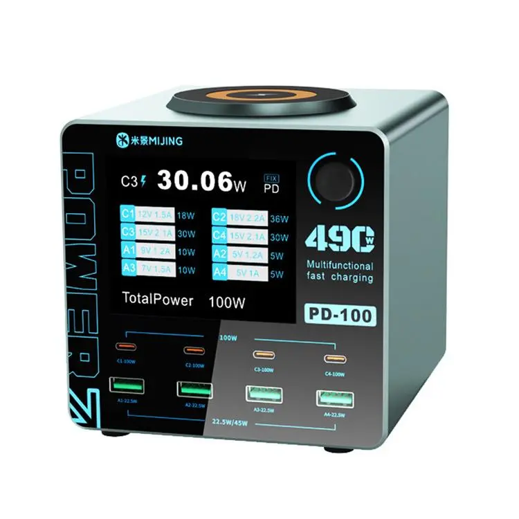 Mijing PD100 100W Multi-Port Smart Fast Charger Supports QC / PD Fast Charging & 15W Wireless Charging, Plug