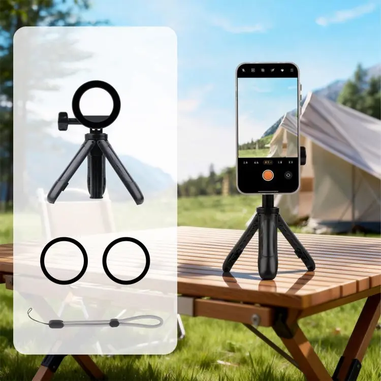 Mini Magnetic Phone Tripod Extendable Selfie Stick Phone Holder(Black)