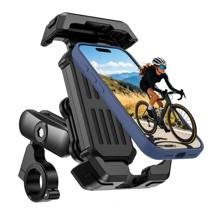 Motorcycle Bicycle Shock-absorbing Adjustable Mobile Phone Holder(Black)