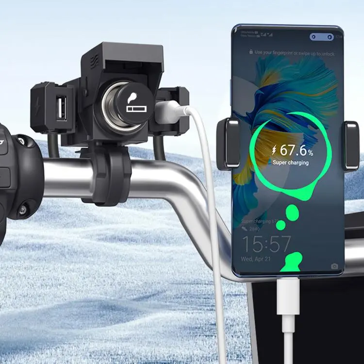Motorcycle Mobile Phone QC3.0 Waterproof PD Fast Charging USB Charger(3 in 1 With Cigarette Lighter)