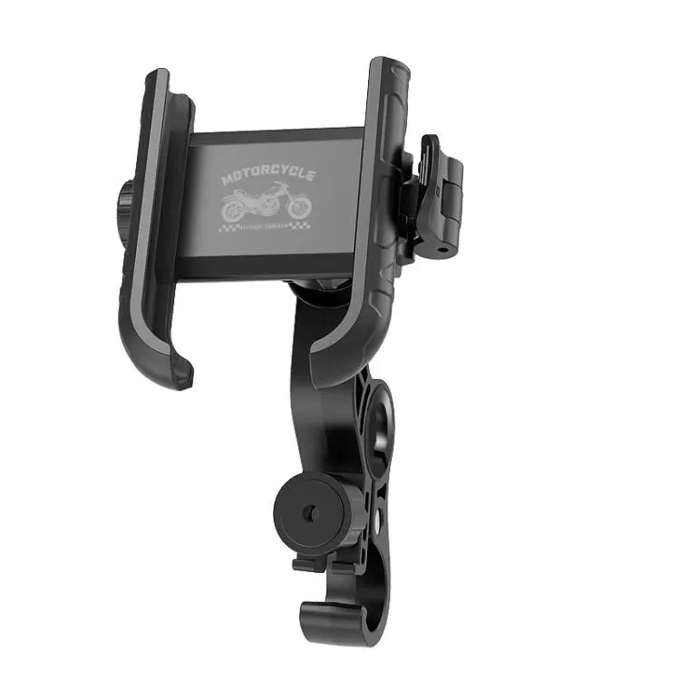 Motorcycle Phone Mount 360-degree Rotation Anti-Vibration Bike Holder for Handlebar with Hook Black
