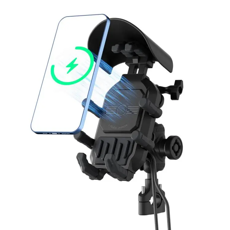 Motorcycle Shock-Absorbing Wireless Fast Charging Camera Phone Navigation Holder(Handlebar)