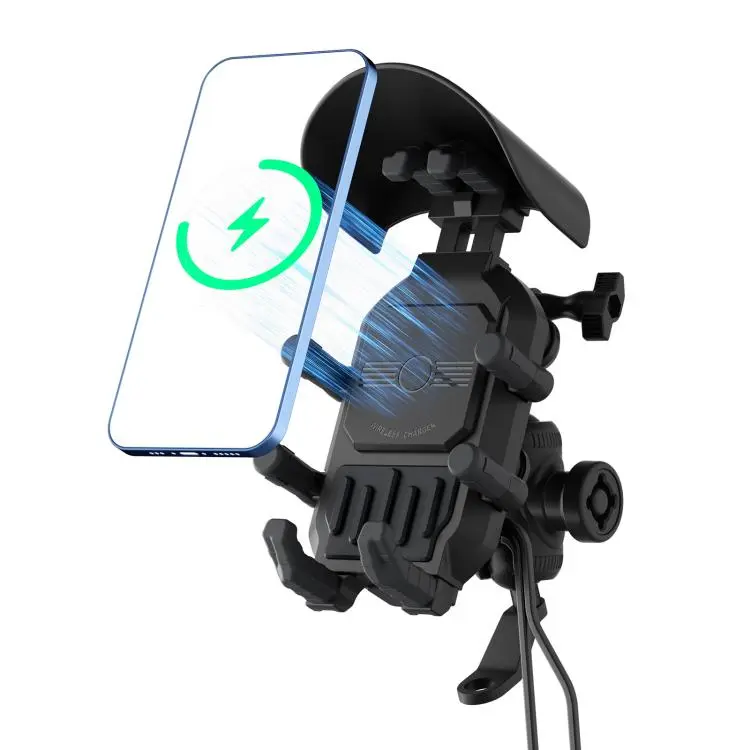 Motorcycle Wireless Charging Phone Holder With A+C Port Fast Charging Anti-theft Features(Mirror Base)