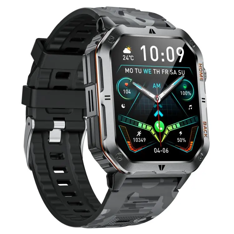 MT62 2.01-inch IPS Display Outdoor Adventures Smart Watch with 1000mAh Battery & Flashlight(Camouflage Black)