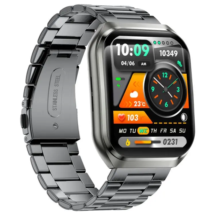MT66 1.83-inch IPS Curved Screen Smart Watch with 1000mAh Battery(Black Case Steel Strap)