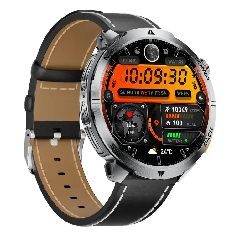 MT68 1.7-inch IPS Display Outdoor Adventures Smart Watch with 1000mAh Battery & Flashlight(Black Case Leather Strap)
