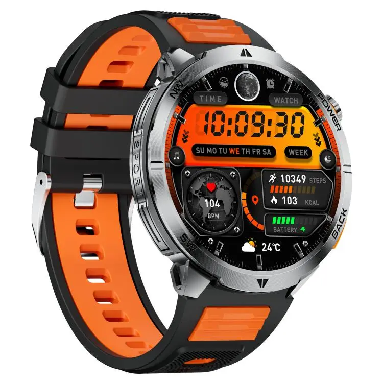 MT68 1.7-inch IPS Display Outdoor Adventures Smart Watch with 1000mAh Battery & Flashlight(Black Case Orange Silicone Strap)