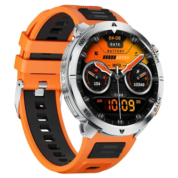 MT68 1.7-inch IPS Display Outdoor Adventures Smart Watch with 1000mAh Battery & Flashlight(Silver Case Orange Silicone Strap)