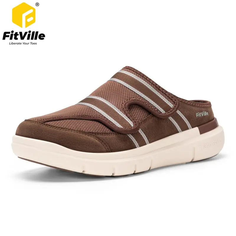 Mules FITVILLE pour Homme à Bout Large – Respirantes, Sans Lacets avec Soutien de la Voûte Plantaire