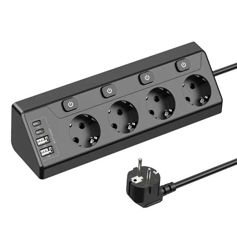 Multiprise Angle 4 Voies avec USB & Type-C