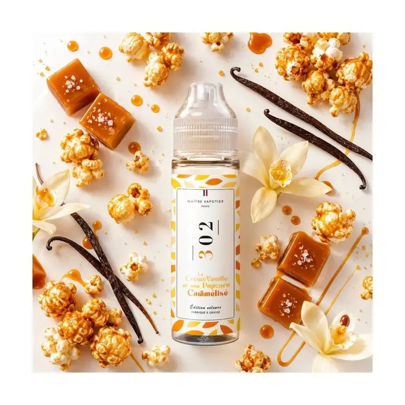 N°302 La Crème Vanille et son PopCorn Caramélisé 50ml - Maître Vapotier