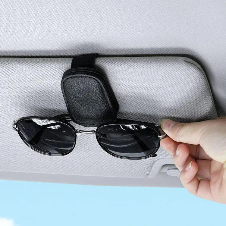 Nappa Leather Car Sunglasses Holder for Sun Visor Universal Magnetic Eyeglass Hanger Clip, Interior Organizer Accessory(Black)