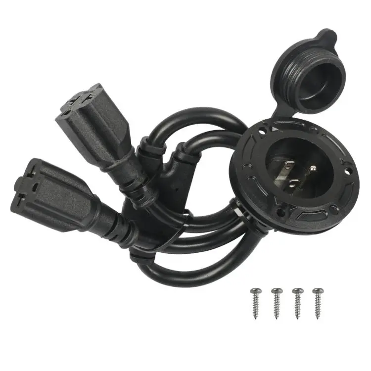 NEMA 5-15P 20A AC Port Plug with Dual Y-Splitter Cords Power Inlet for RV Camper, US Plug Power Inlet Cord Only