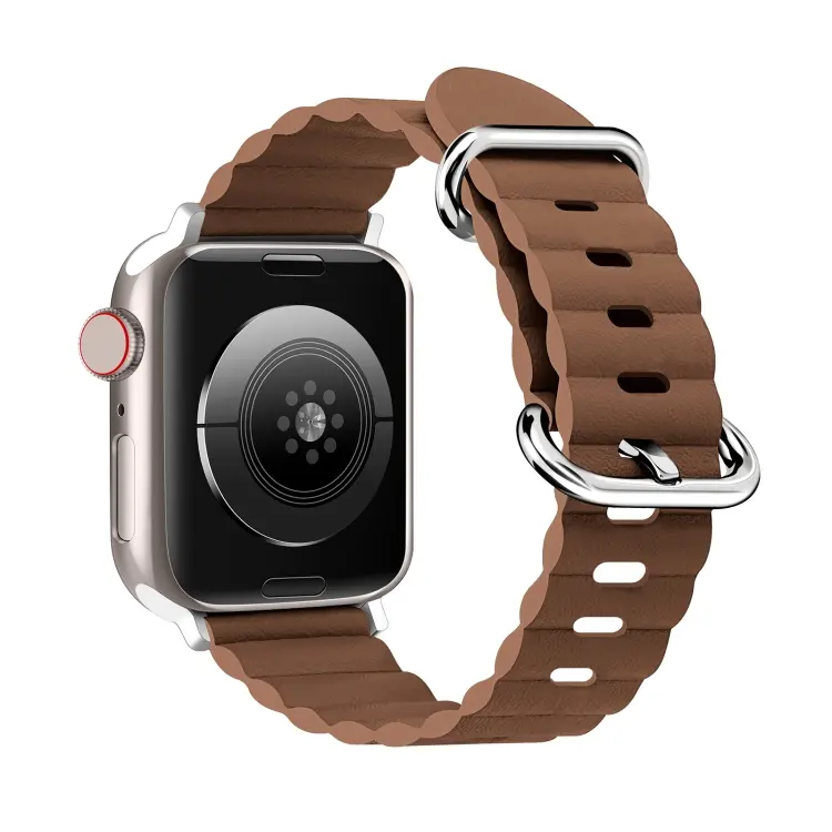 Ocean Style Leather Watch Strap For Apple Watch Ultra 49mm / Series 8&7 45mm / SE 2&6&SE&5&4 44mm / 3&2&1 42mm(Brown)