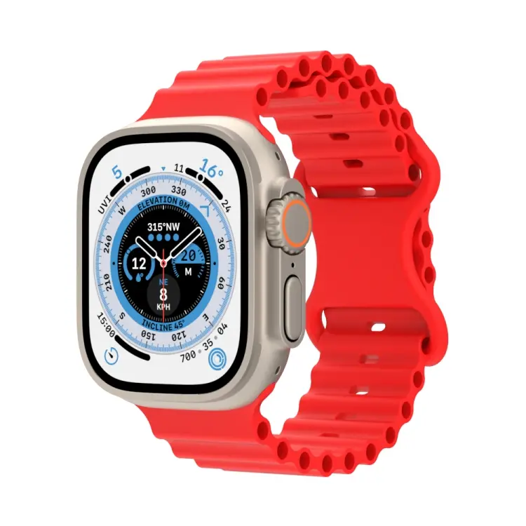 Ocean Style Silicone Watch Band For Apple Watch Ultra 49mm&Watch Ultra 2 49mm / Series 9&8&7 45mm / SE 3&SE 2&6&SE&5&4 44mm / 3&2&1 42mm(Red)