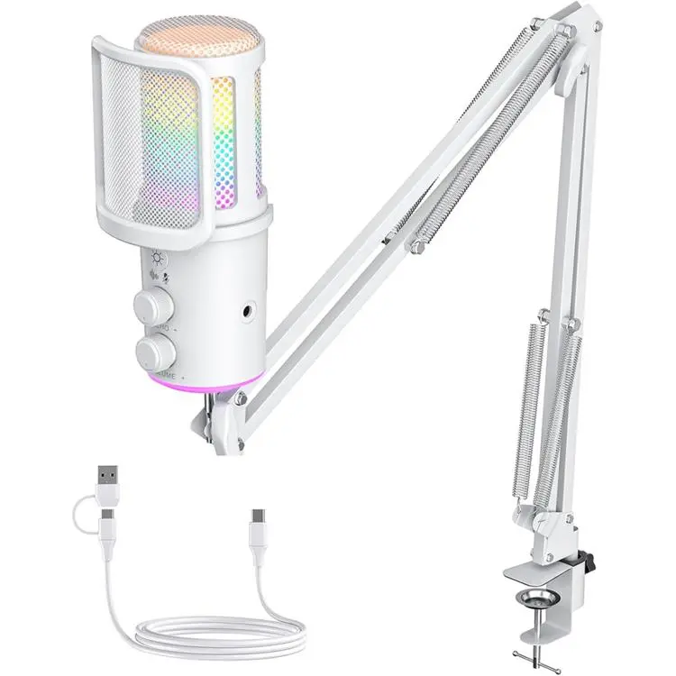 ONIKUMA M530 USB Condenser Microphone RGB Gaming Mic for Streaming(White)