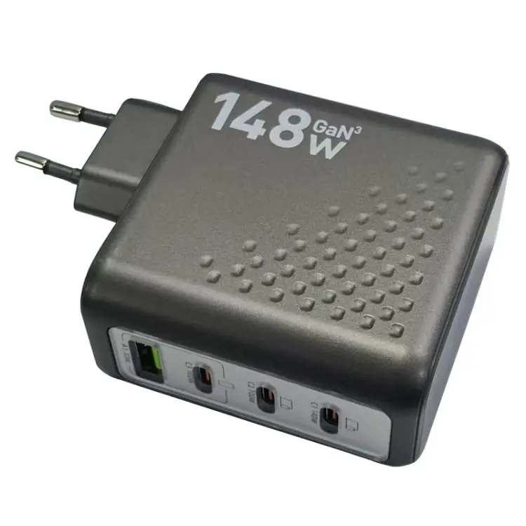 P3 148W USB-A and USB-C / Type-C Quad-Port AI Smart Display GaN Fast Charger(EU Plug)
