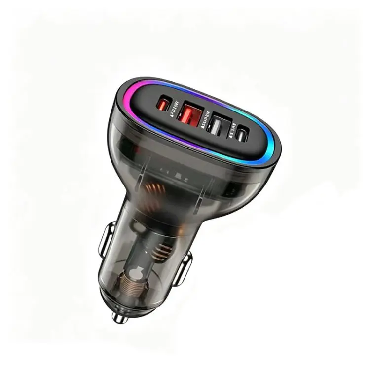 P54 75W PD3.0 USB-C x 2+USB x 2 Multi Protocol Car Charger(Transparent Black)