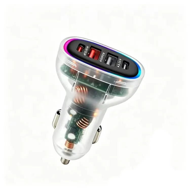 P54 75W PD3.0 USB-C x 2+USB x 2 Multi Protocol Car Charger(Transparent White)