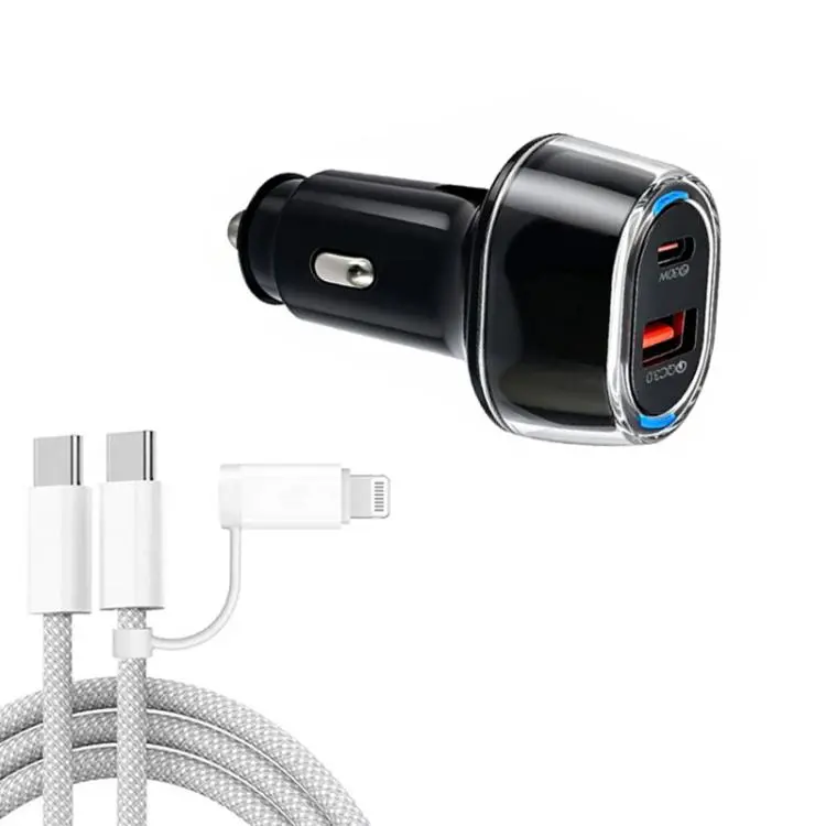 P78 55W PD3.0 + QC3.0 USB Car Charger with Type-C to 8 Pin / Type-C Data Cable(Black)