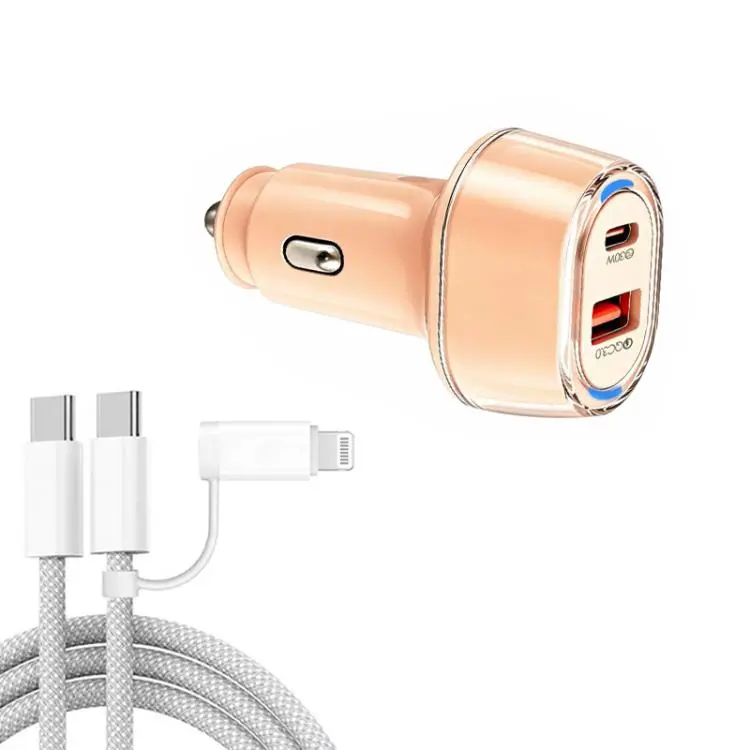 P78 55W PD3.0 + QC3.0 USB Car Charger with Type-C to 8 Pin / Type-C Data Cable(Champagne Gold)