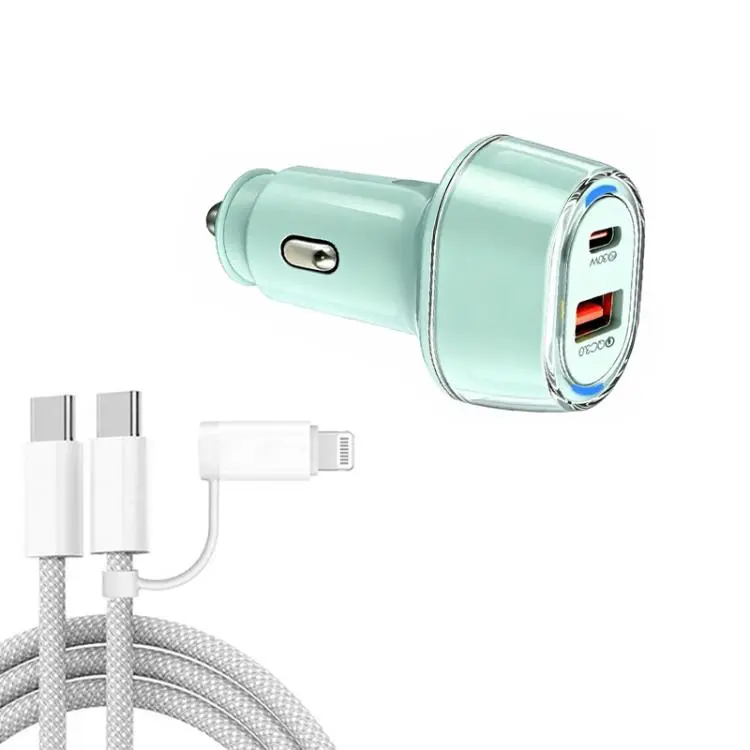 P78 55W PD3.0 + QC3.0 USB Car Charger with Type-C to 8 Pin / Type-C Data Cable(Green)
