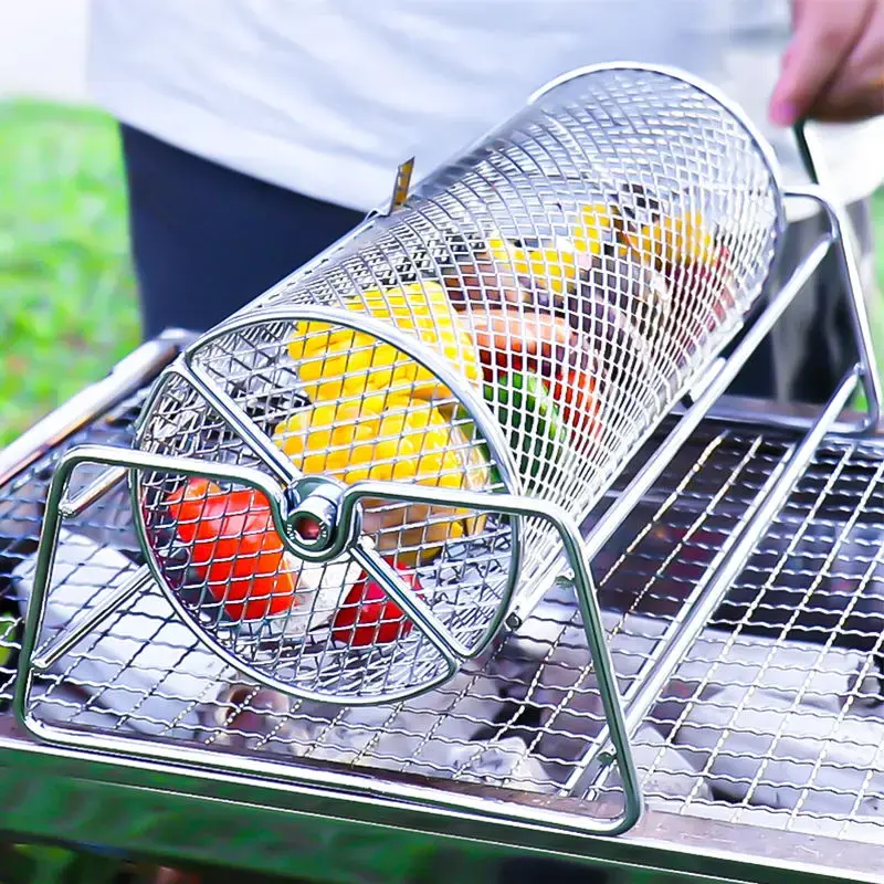 Panier à Barbecue Rotatif en Acier Inoxydable