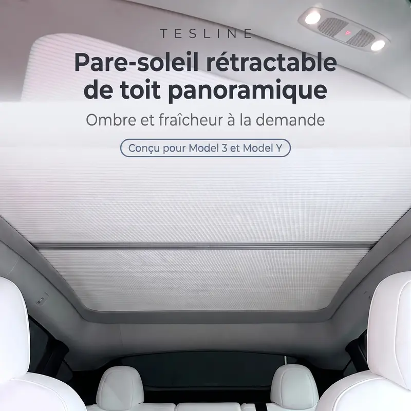 Pare-soleil de toit panoramique rétractable manuellement pour Tesla Model 3 et Model Y