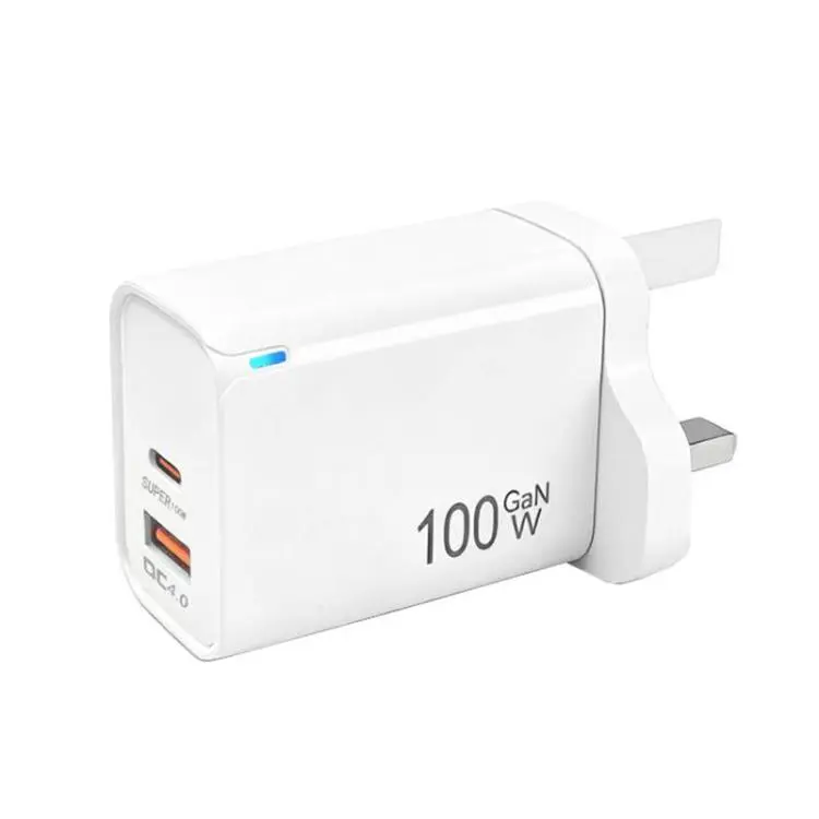 PD47 100W GaN PD Type-C, QC3.0 USB Fully Compatible Protocol Charger, UK Plug(White)
