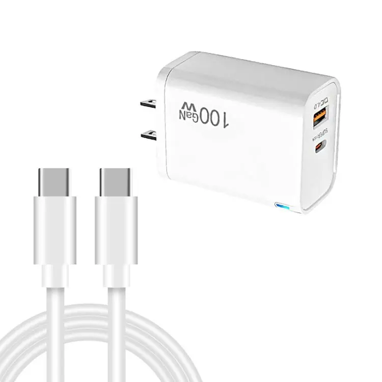 PD47 GaN 100W PD Type-C + QC3.0 USB Charger with Type-C to Type-C Data Cable, US Plug(White)