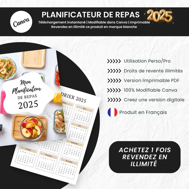Planificateur PLR de Repas Organisation alimentaire éditable