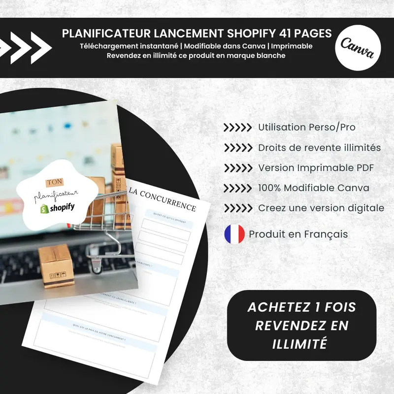 Planificateur Shopify PLR pour réussir le lancement de votre boutique