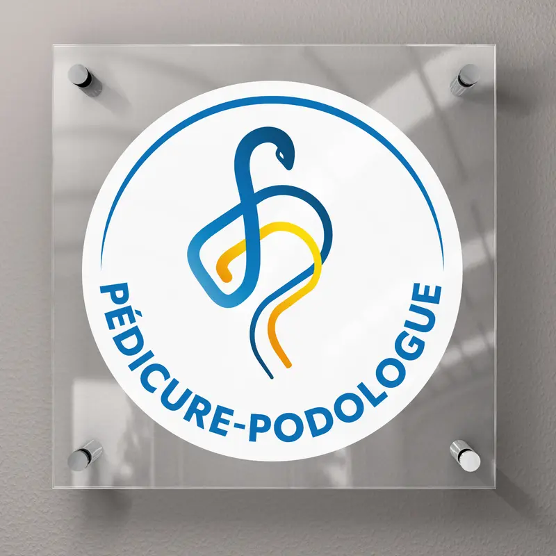 Plaque pédicure-podologue avec logo officiel - Plexiglas 45x45 cm - Avec entretoises