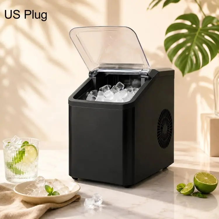 Portable Ice Maker Countertop 9 Cubes In 6-8 Mins Compact Ice Machine For RV Home US Plug 110V(Black)