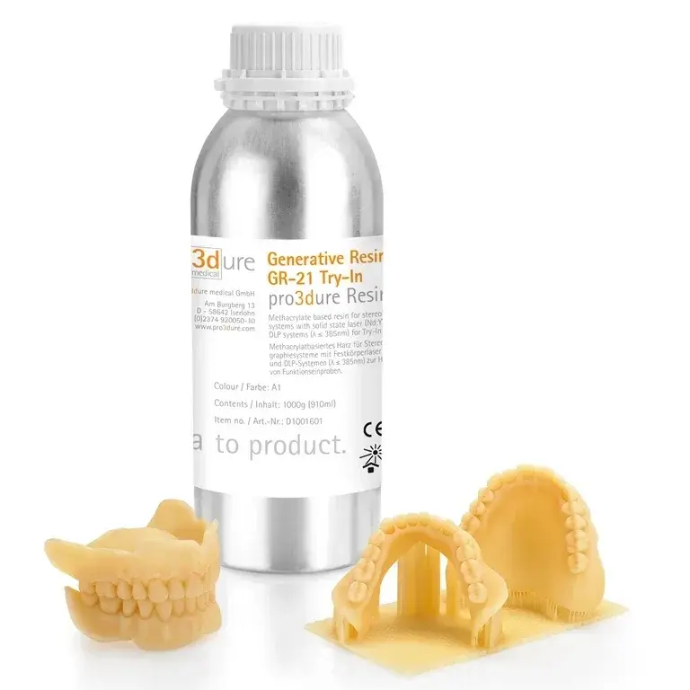 Pro3dure GR-21 Try-In — Resina 3D per Prove Funzionali Dentali Individualizzate | Biocompatibile | 3 Tonalità Vita | DLP/LCD/SLA ≤405nm | 1kg
