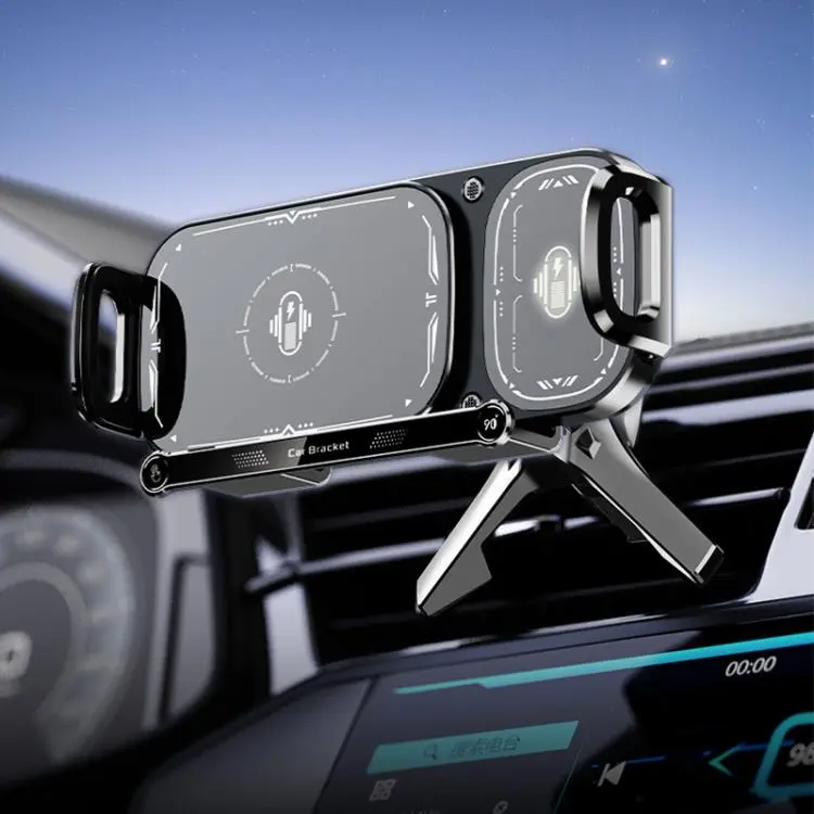 Q7S Car Dual Coil 15W Wireless Charger Rotating Bracket(Black)