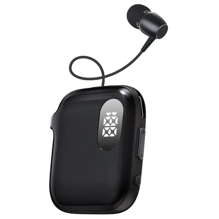 QRSC-K91 AI Edition Lavalier LED Digital Display Bluetooth Earphone with 32cm Retractable Cable(Black Gray)