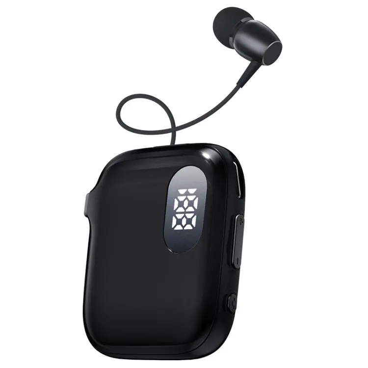 QRSC-K91 AI Edition Lavalier LED Digital Display Bluetooth Earphone with 32cm Retractable Cable(Black)
