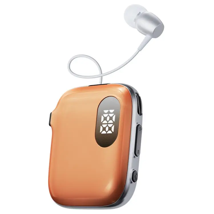 QRSC-K91 AI Edition Lavalier LED Digital Display Bluetooth Earphone with 32cm Retractable Cable(Orange)