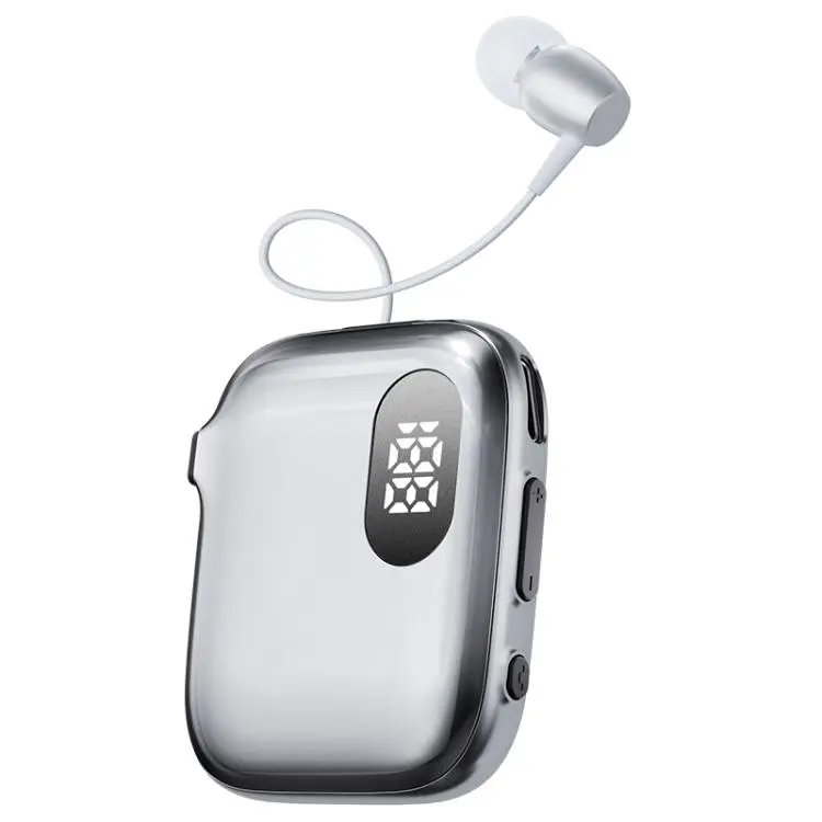QRSC-K91 AI Edition Lavalier LED Digital Display Bluetooth Earphone with 32cm Retractable Cable(Silver)