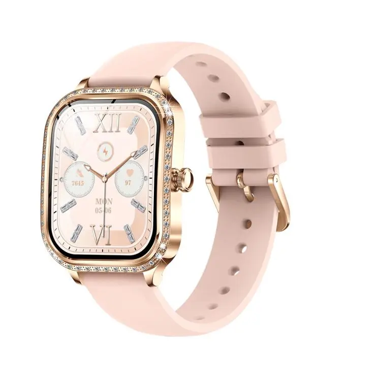 QS01 1.75-inch Smart Watch, Support Heart Rate, Blood Pressure, Blood Oxygen(Gold Silicone Strap)