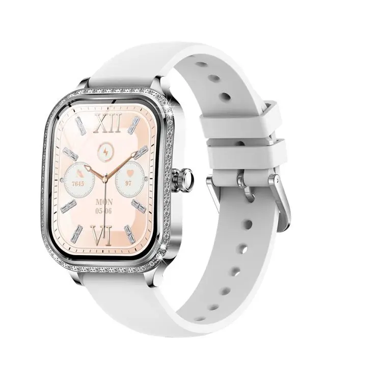 QS01 1.75-inch Smart Watch, Support Heart Rate, Blood Pressure, Blood Oxygen(Silver Silicone Strap)