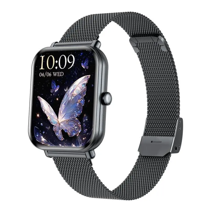 QS01 Pro 1.75-inch Smart Watch, Support Heart Rate, Blood Pressure, Blood Oxygen(Black Milanese Steel Strap)