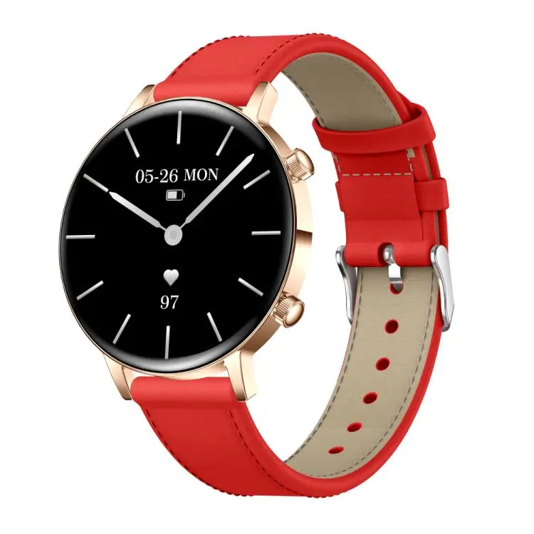 QS03 1.32-inch AMOLED Display Women Smart Watch Supports Health Monitoring(Gold Case Red Leather Strap)