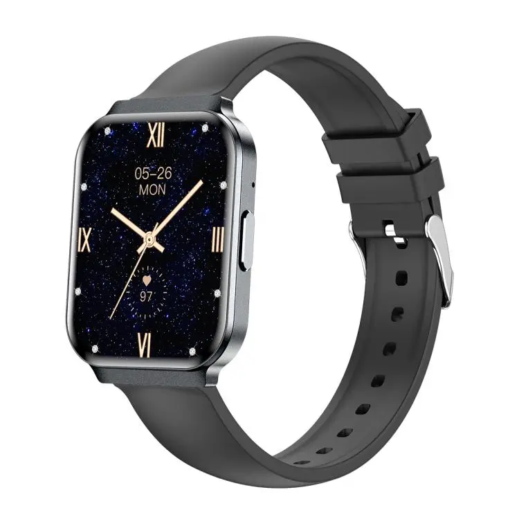 QS06 1.75 inch Square Screen Ultra-Thin Smart Calling Watch, Dark Gray Silicone Strap, Support Health Monitoring