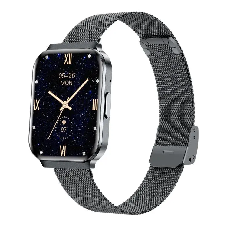 QS06 1.75 inch Square Screen Ultra-Thin Smart Calling Watch, Dark Gray Steel Strap, Support Health Monitoring