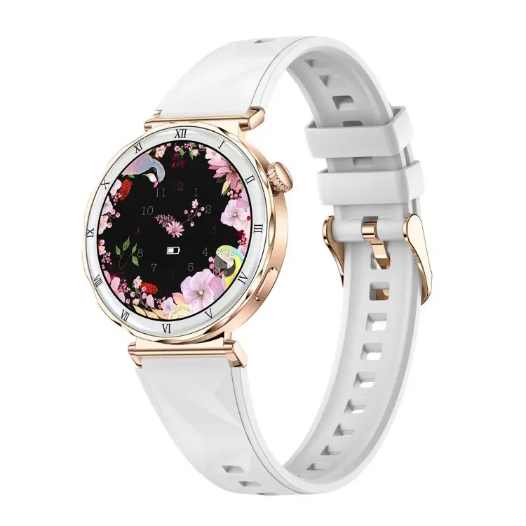QS22 1.19-inch AMOLED Display Women Smart Sports Watch(Gold Case White Silicone Strap)