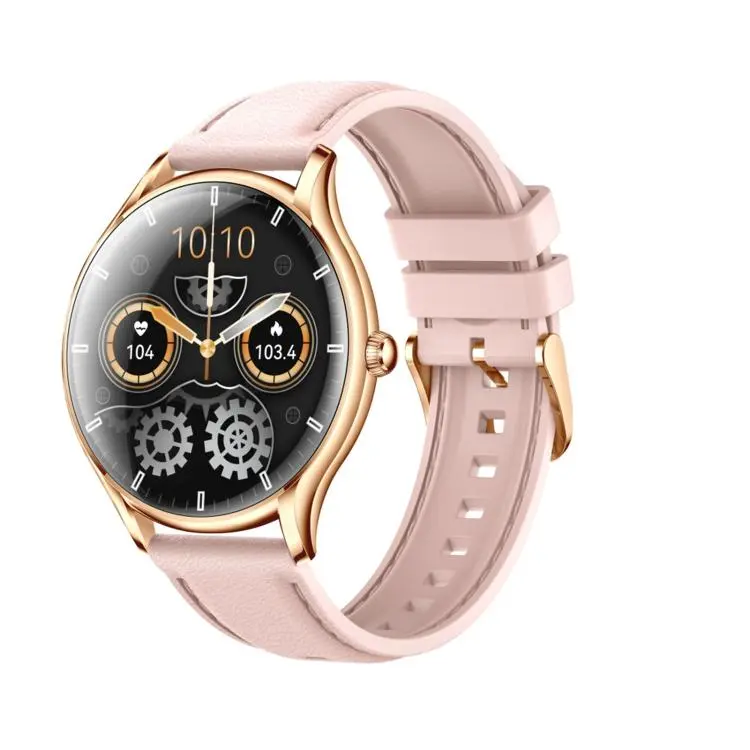 QS36 1.43-inch Smart Watch, Support Heart Rate, Blood Pressure, Blood Oxygen, Female Physiological Cycle(Gold Pink Silicone Band)