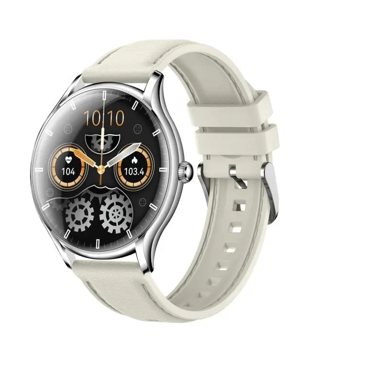QS36 1.43-inch Smart Watch, Support Heart Rate, Blood Pressure, Blood Oxygen, Female Physiological Cycle(Silver Beige Silicone Band)