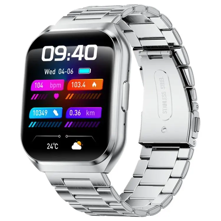 QS66 1.83-inch Smart Watch, Support BT Call, Heart Rate, Blood Oxygen(Silver Steel Strap)